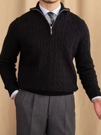 Cable-Knit Zip Neck Sweater - Cross & Crown