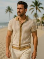 Striped Knit Polo Shirt - Cross & Crown