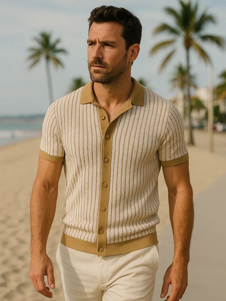 Striped Knit Polo Shirt - Cross & Crown