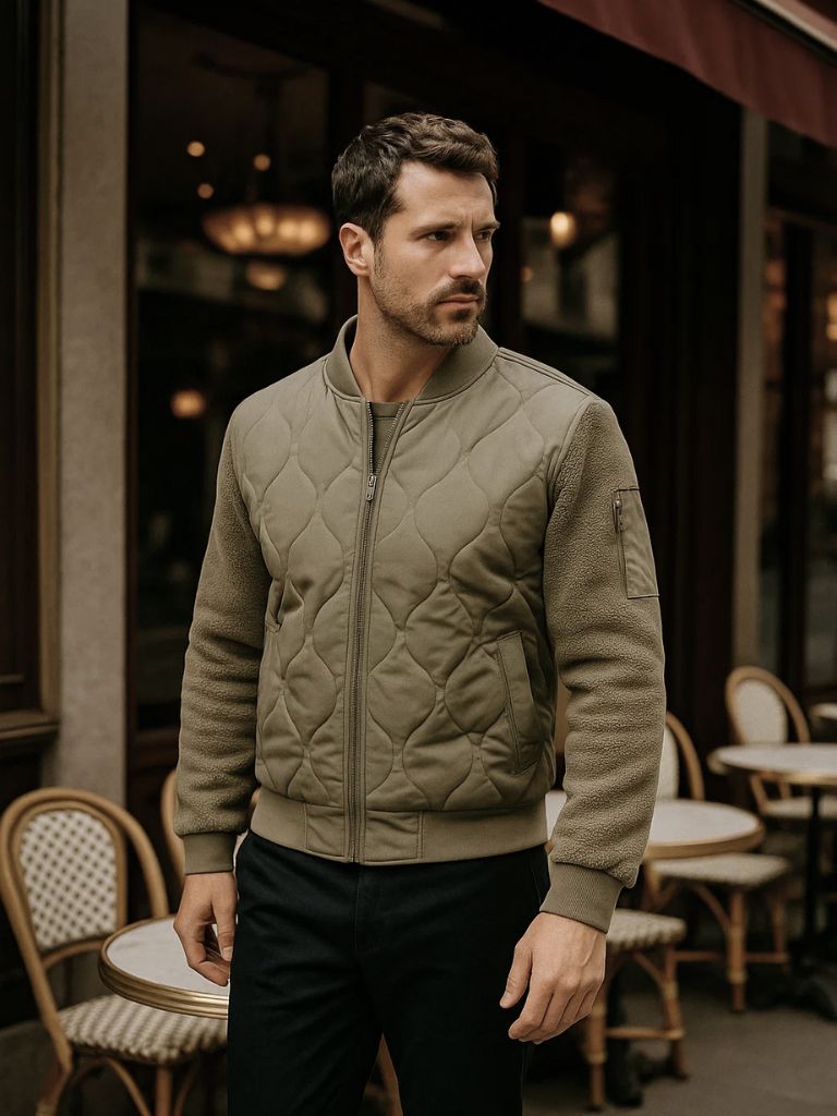 Sherpa Sleeves Padded Bomber Jacket - Cross & Crown
