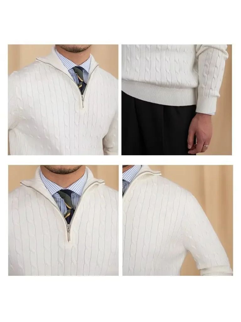 Cable-Knit Zip Neck Sweater - Cross & Crown