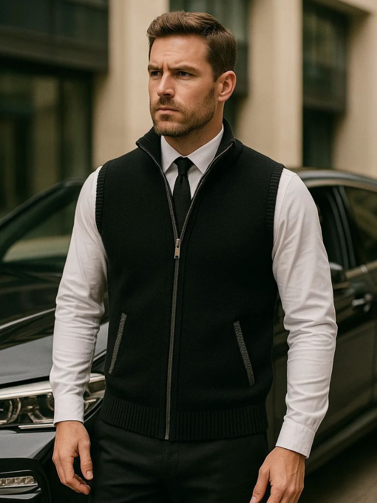 Elegant Full-Zip Sweater Vest - Cross & Crown