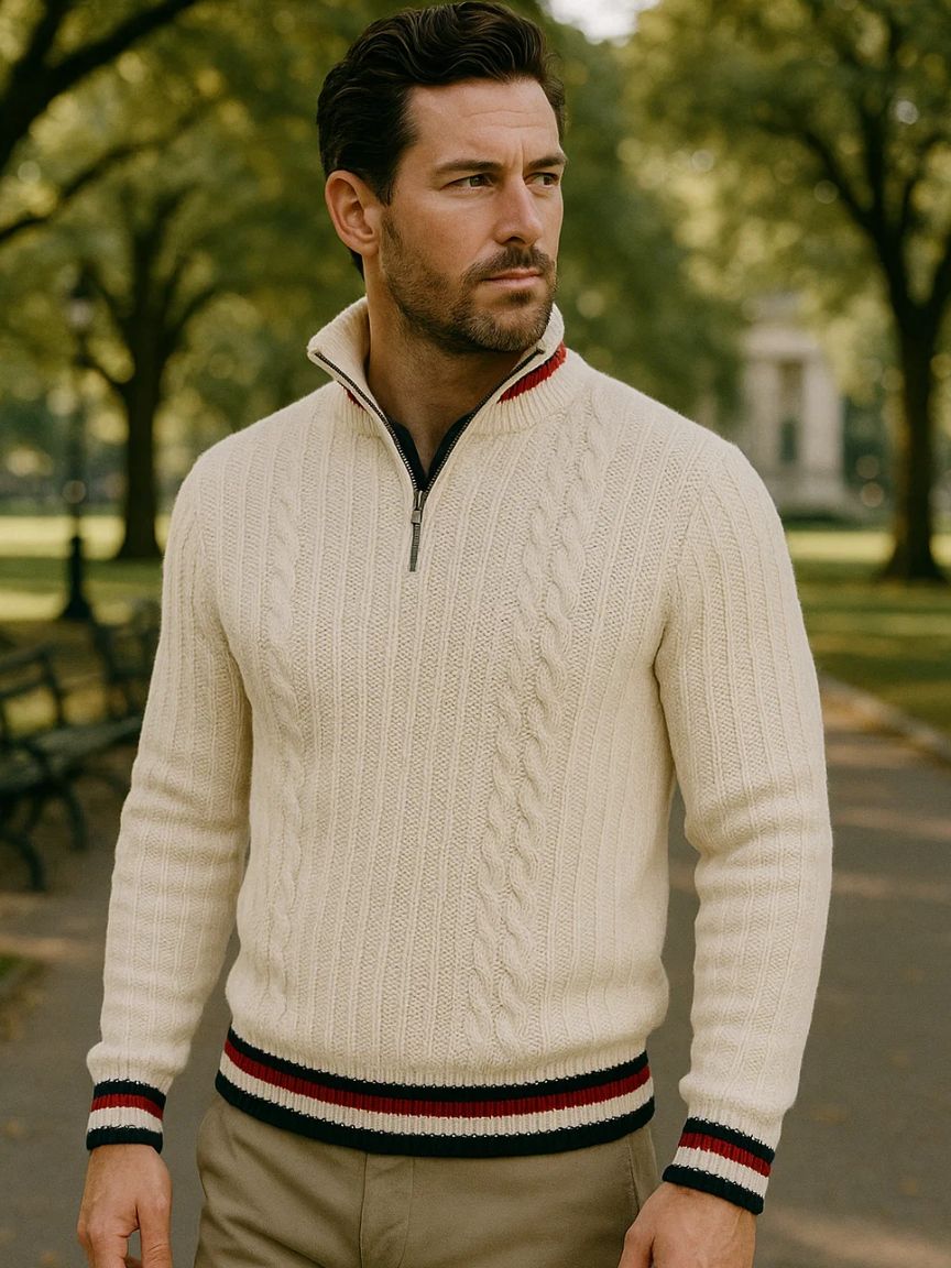 Essential Half Zip Turtleneck Sweater - Cross & Crown