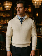 Cable-Knit Zip Neck Sweater - Cross & Crown