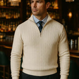 Cable-Knit Zip Neck Sweater - Cross & Crown