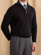 Cable-Knit Zip Neck Sweater - Cross & Crown
