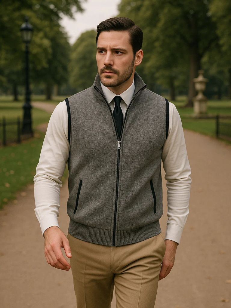 Elegant Full-Zip Sweater Vest - Cross & Crown