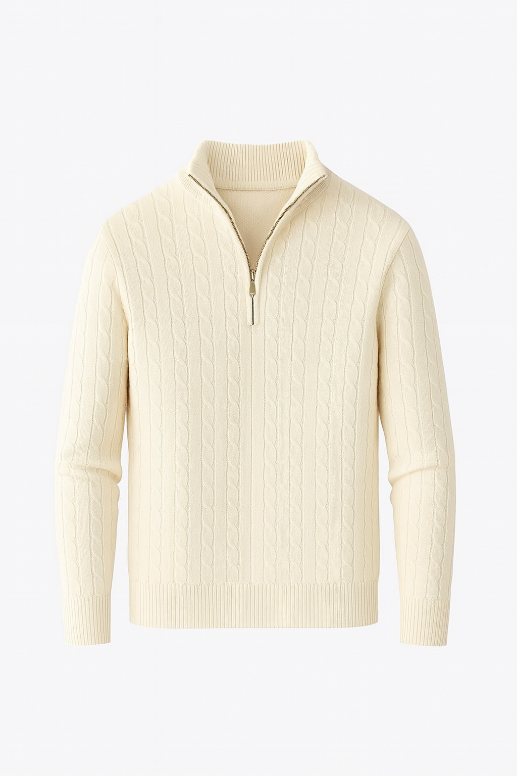 Cable-Knit Zip Neck Sweater