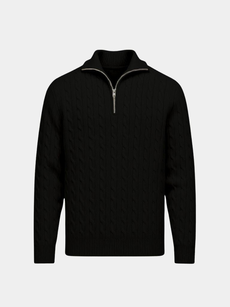 Cable-Knit Zip Neck Sweater - Cross & Crown