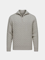 Cable-Knit Zip Neck Sweater - Cross & Crown