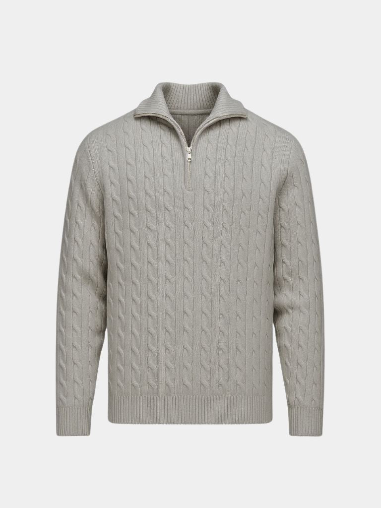 Cable-Knit Zip Neck Sweater - Cross & Crown