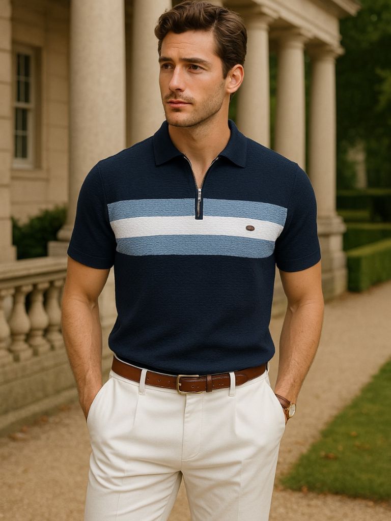 Quarter Zip Business Casual Short Sleeves Polo