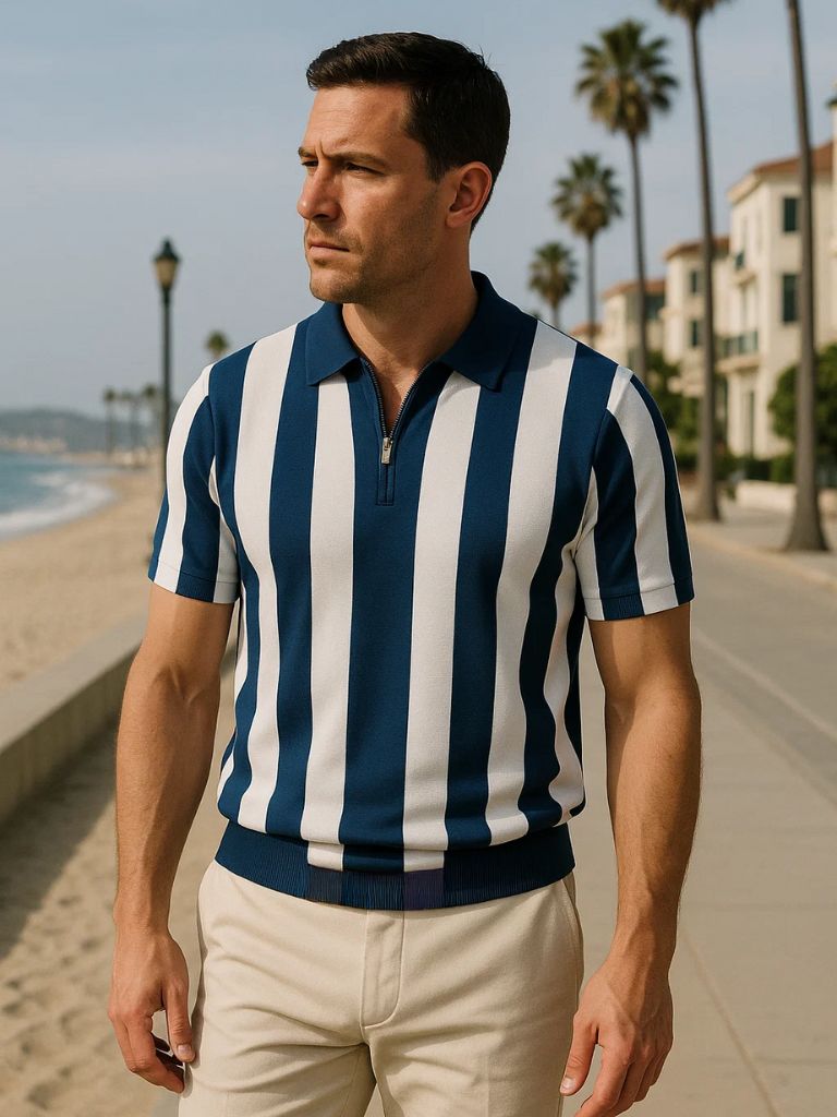 Navy Stripe Polo - Cross & Crown