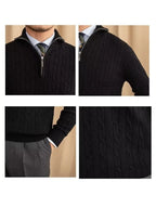 Cable-Knit Zip Neck Sweater - Cross & Crown